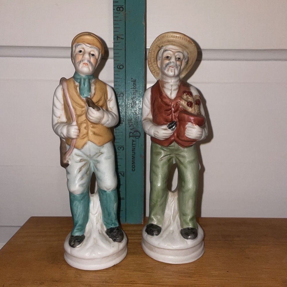 Two Men Bisque Figurines Hunter And‎ Farmer